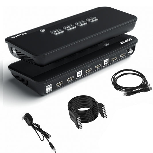 4K 60Hz HDMI KVM Switch Dual Monitor, 2 Port KVM Switch Dual Monitor Extended Display Keyboard Video Mouse Peripherals Sharing Switch with 2 USB 2.0 Hub for 2 Monitors 2 Computers with Cables