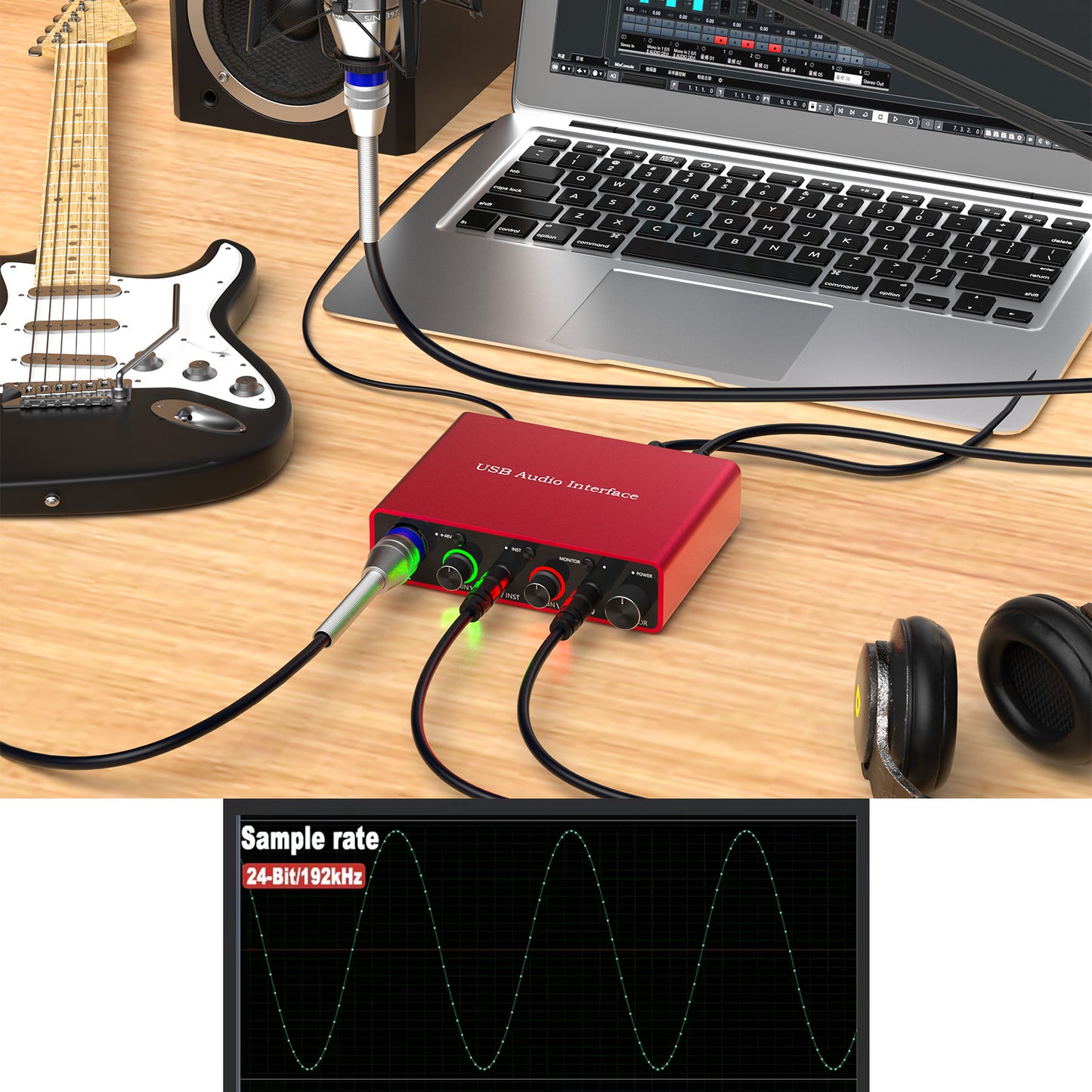 USB Audio Interface Solo with 48V Phantom Power 24Bit/192kHz Works with Most DAWs and Recording Software, USB Audio Interface Plug and Play Perfect for Podcasting, Recording and Live streaming