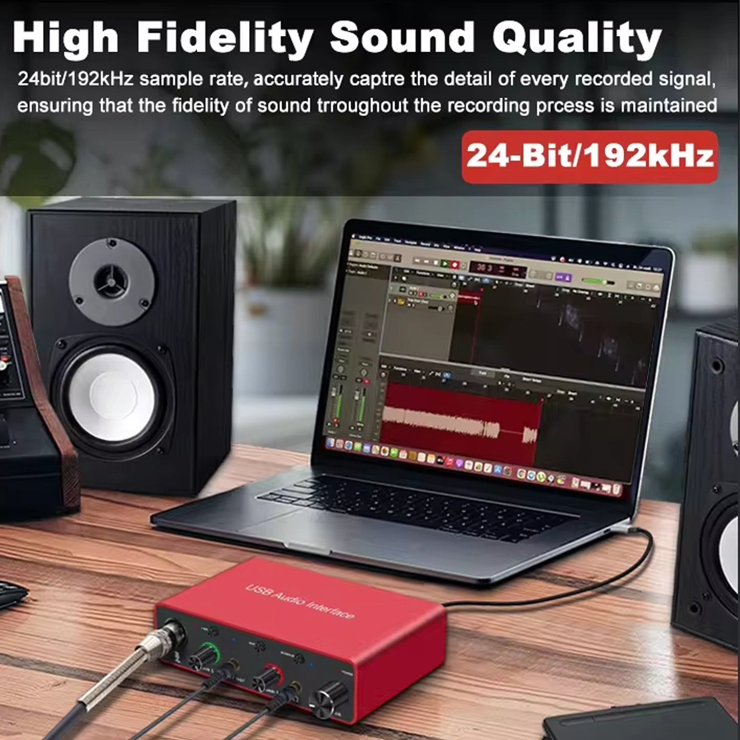 USB Audio Interface Solo with 48V Phantom Power 24Bit/192kHz Works with Most DAWs and Recording Software, USB Audio Interface Plug and Play Perfect for Podcasting, Recording and Live streaming