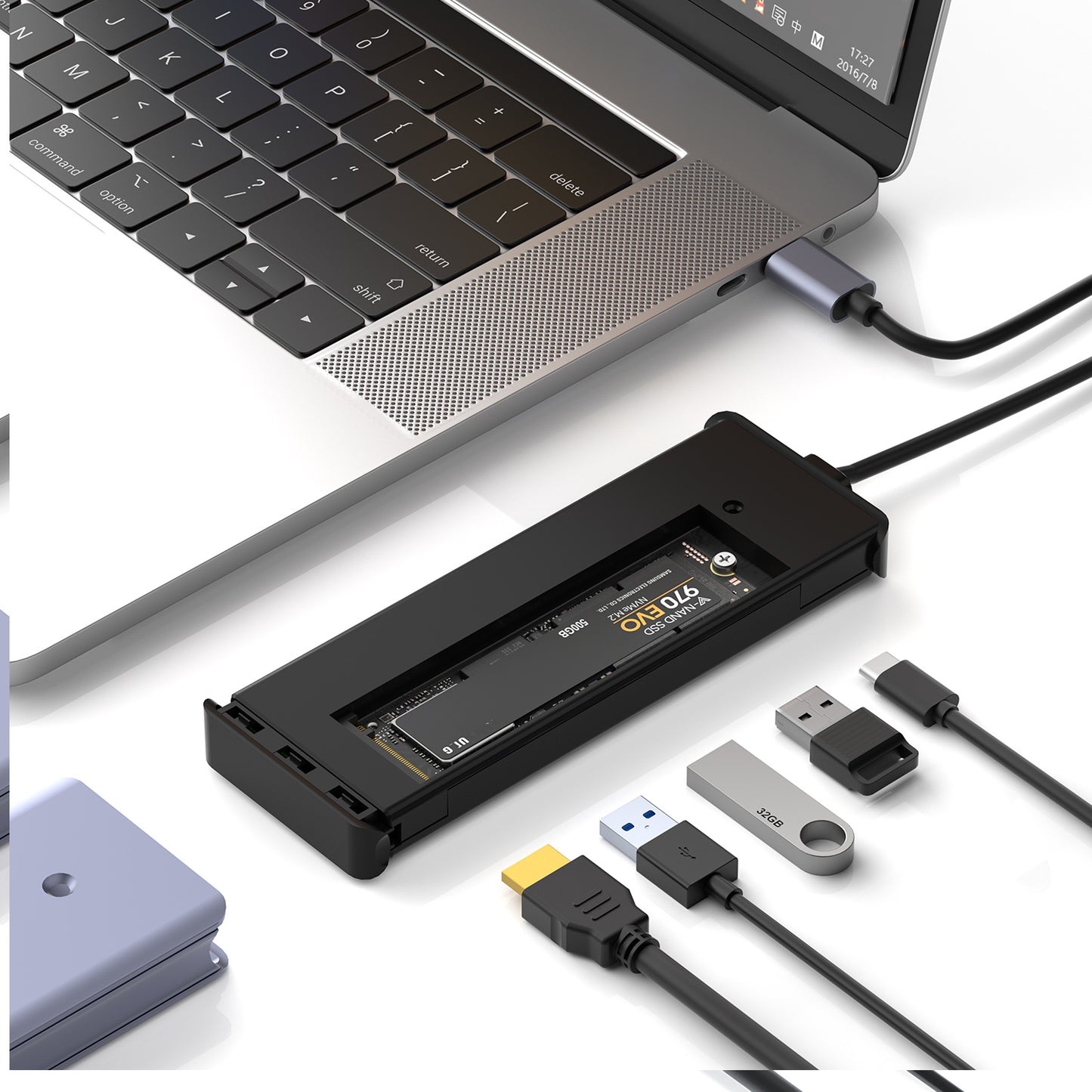 USB C Hub M.2 NVMe SSD Enclosure, 6 in 1  USB C Hub Multiport Adapter Fits PCIe 3.0 NVMe M.2 SSD, with 4K/60Hz HDMI, 10Gbps USB 3.0(3 Ports),100W PD Compatible with MacBook Pro and Type-C Devices