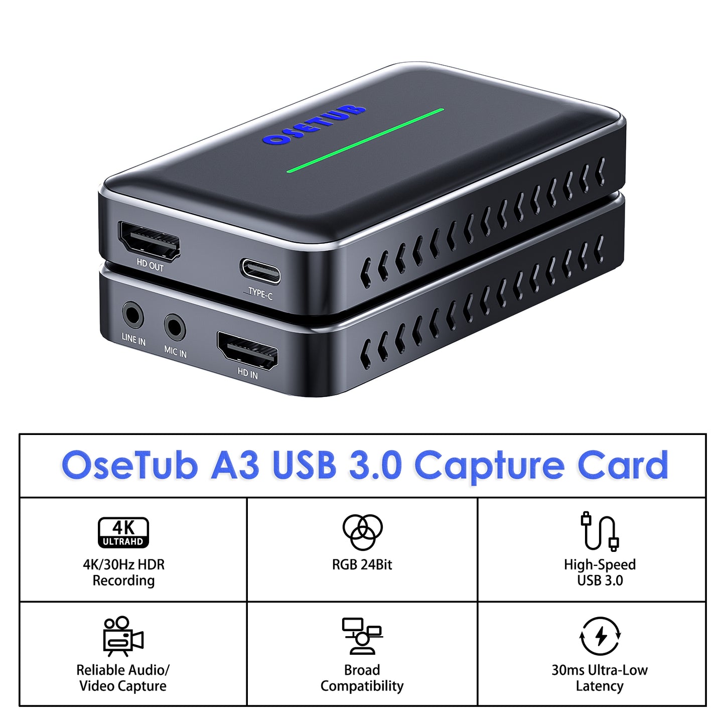 4K External Capture Card, Audio Video External Camera Capture Card Stream and Record in 4K/60fps Compatible with Xbox Series X/S, PS5/PS4/Pro, Nintendo Switch on OBS, Zoom and PC/Mac