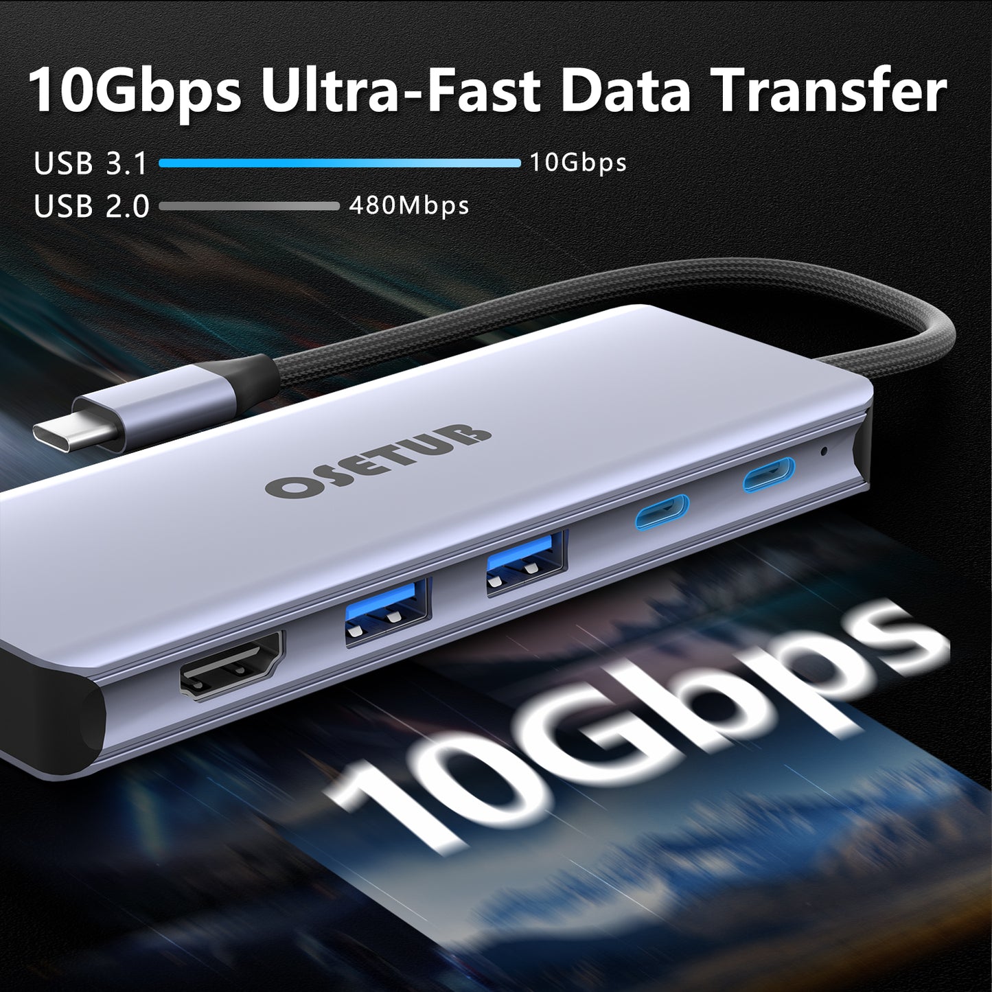 USB C Hub M.2 NVMe SSD Enclosure, 6 in 1 USB C Hub Multiport Adapter Fits PCIe 3.0 NVMe M.2 SSD, with 4K/60Hz HDMI,10Gbps USB 3.1 Gen2(2 Ports),10Gbps USB-C,100W PD Compatible with MacBook Pro