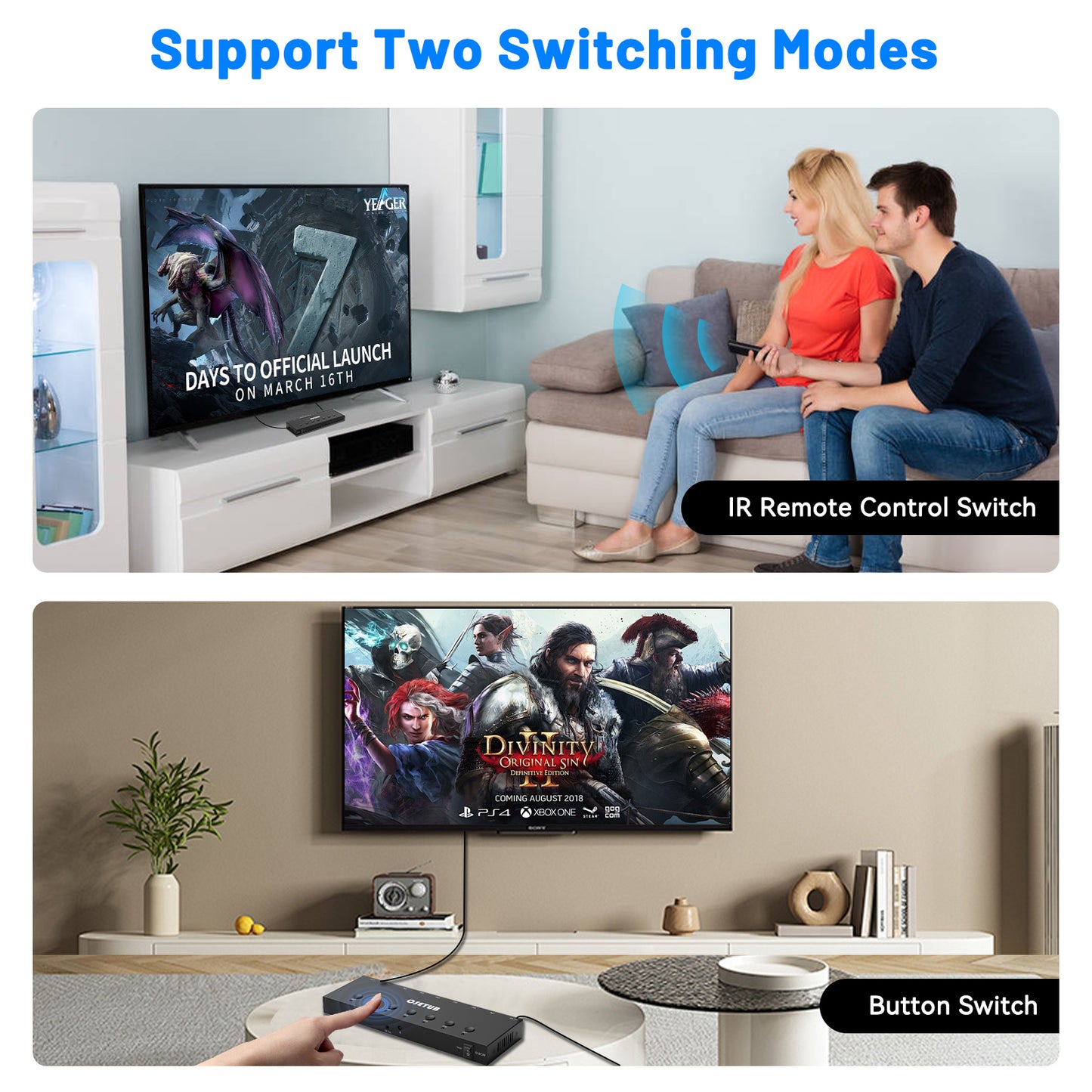 4K@60Hz 7 in 1 out HDMI Switch, 7 Port HDMI Switcher Selector Support HDR10 & HDCP 2.2 & Full 3D with IR Remote Control and ON/OFF Switch for Nintendo Switch,Xbox PS5/PS4,Fire Stick,Roku,Apple TV