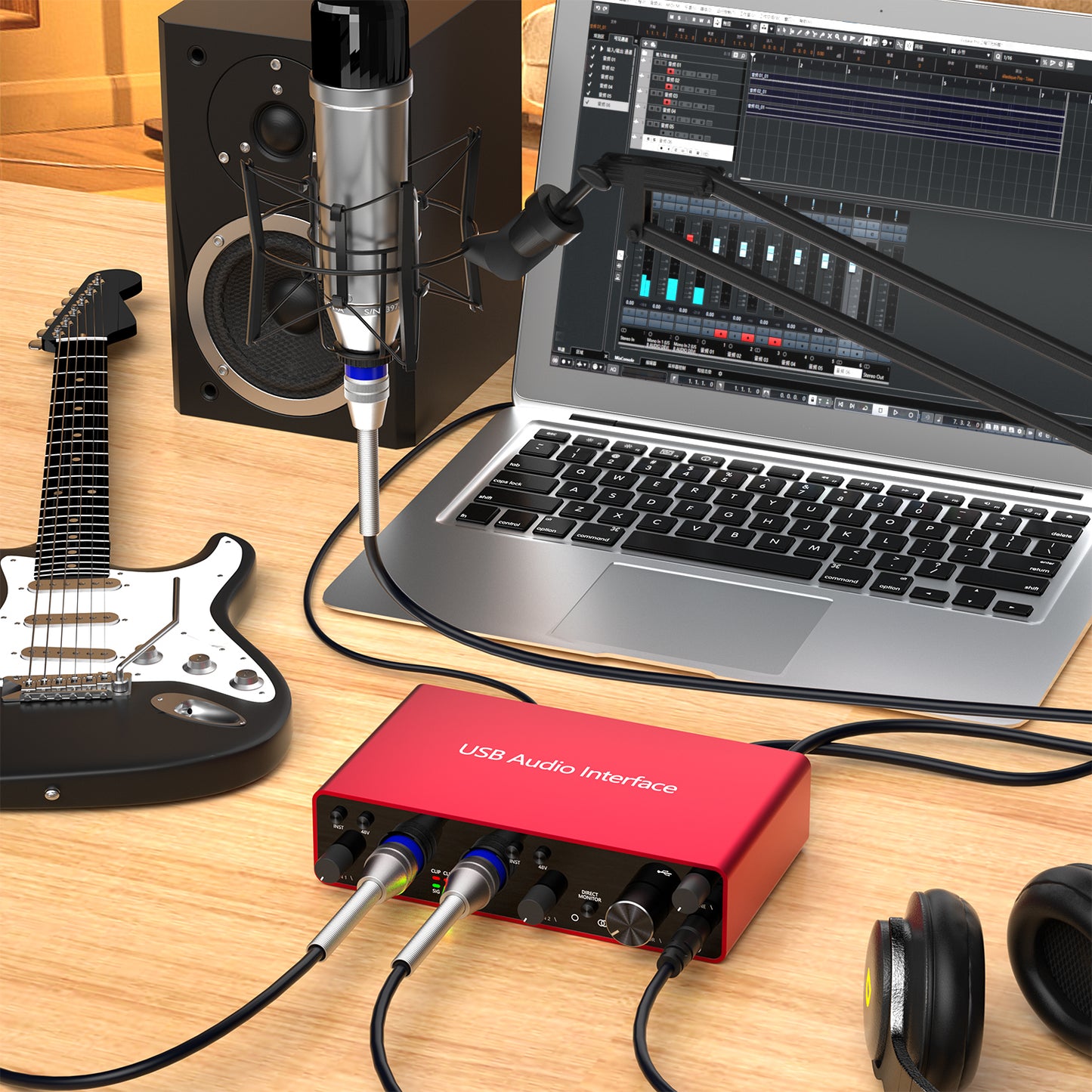 2i2 USB Audio Interface with 48V Phantom Power 24Bit/192kHz 4 Line Outputs & 2 Line Inputs for the Musicians, Vocalist, Podcaster or Producer,USB Audio Interface Works with Most DAWs and Recording Software