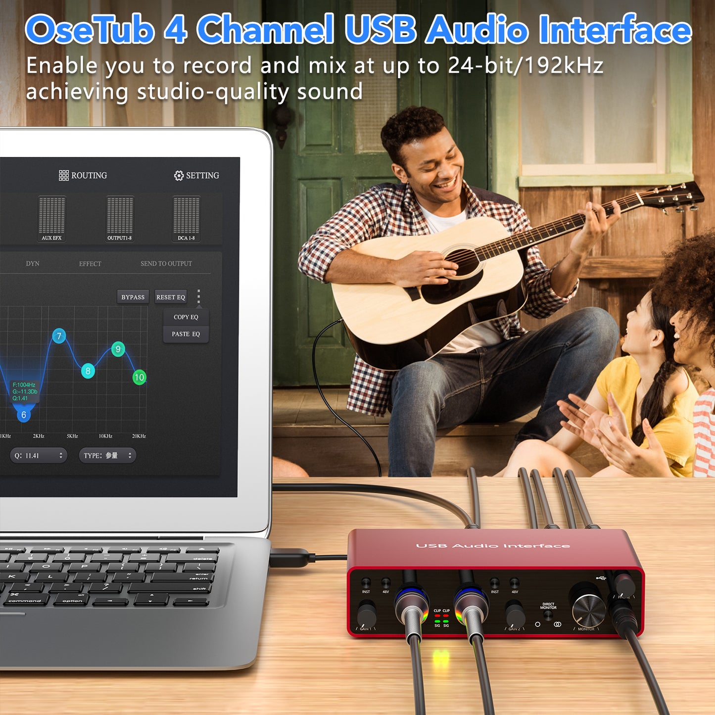 2i2 USB Audio Interface with 48V Phantom Power 24Bit/192kHz 4 Line Outputs & 2 Line Inputs for the Musicians, Vocalist, Podcaster or Producer,USB Audio Interface Works with Most DAWs and Recording Software