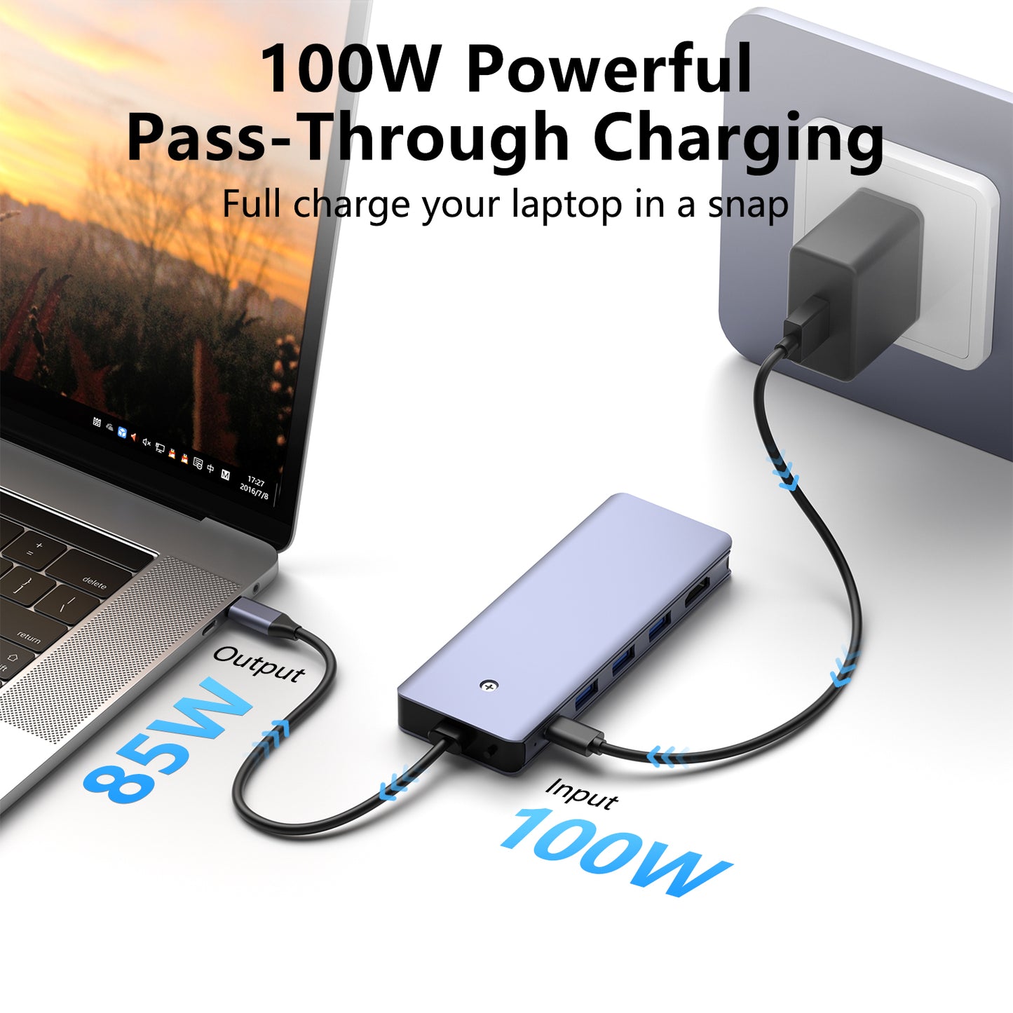 USB C Hub M.2 NVMe SSD Enclosure, 6 in 1  USB C Hub Multiport Adapter Fits PCIe 3.0 NVMe M.2 SSD, with 4K/60Hz HDMI, 10Gbps USB 3.0(3 Ports),100W PD Compatible with MacBook Pro and Type-C Devices