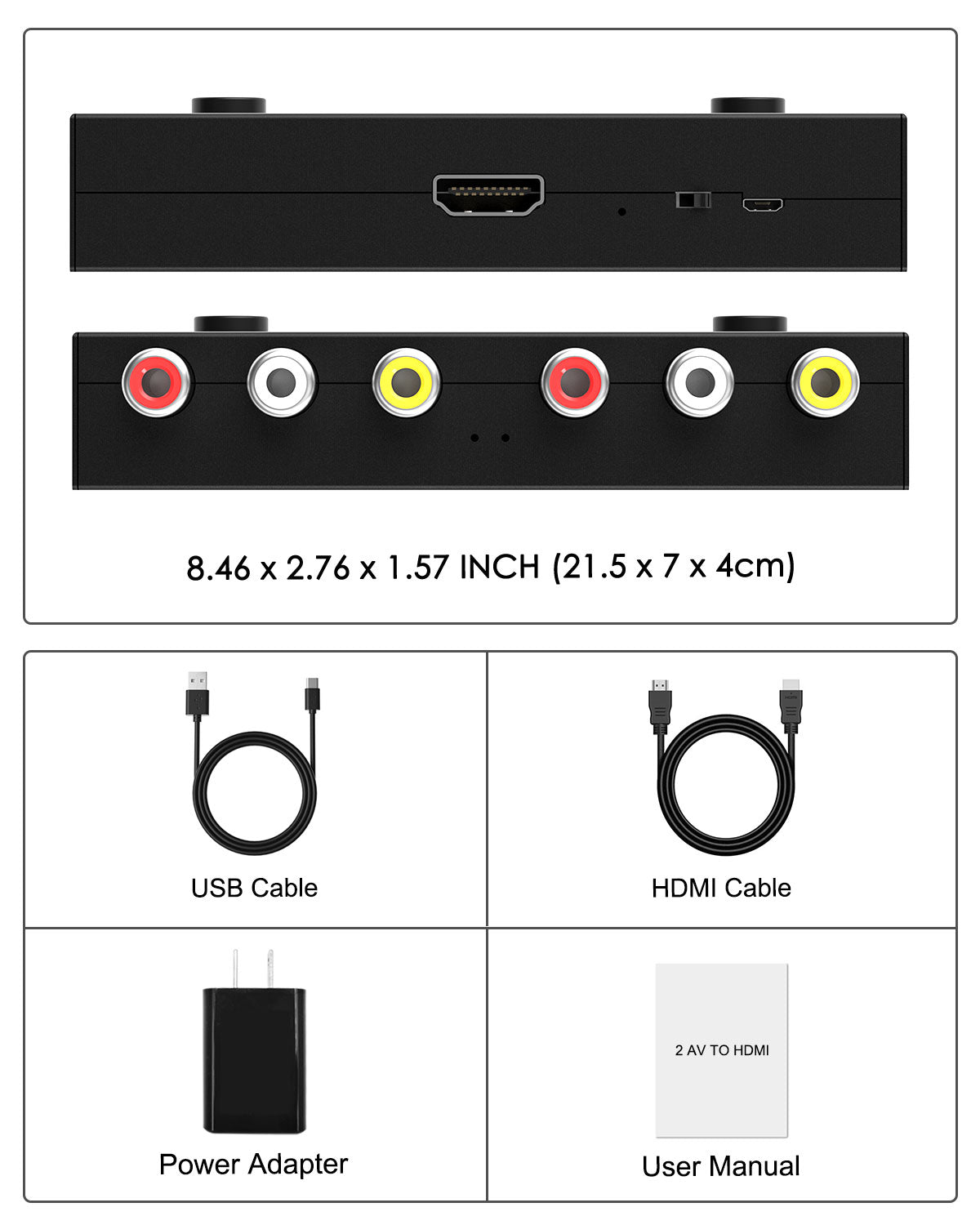 2 Port RCA to HDMI Converter, Dual AV to HDMI Converter Supports 16:9/4:3 Composite to HDMI Adapter Support 1080P PAL/NTSC Compatible with Sega/Xbox/PS1/PS2/PS3/WII/N64/VHS, VCRs, and DVD Players