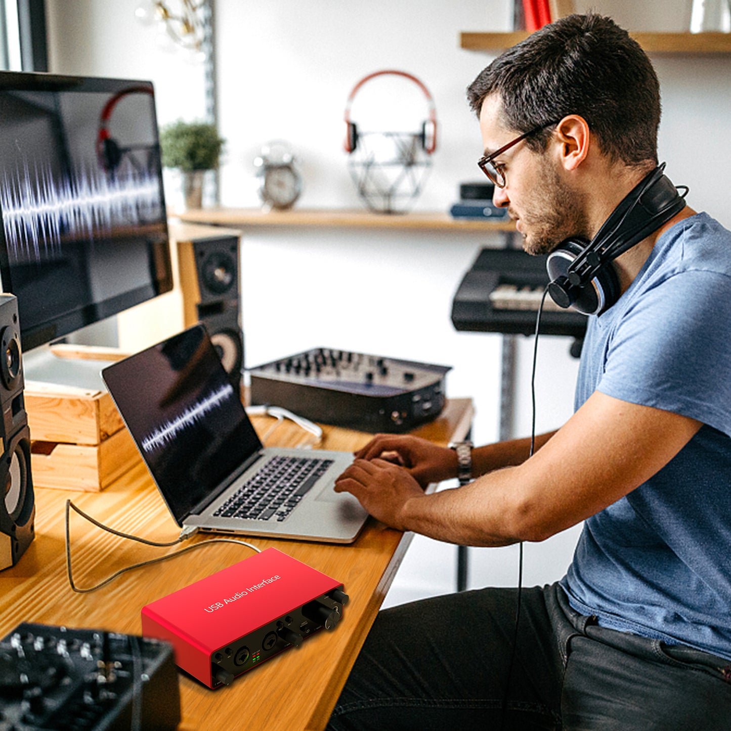 2i2 USB Audio Interface with 48V Phantom Power 24Bit/192kHz 4 Line Outputs & 2 Line Inputs for the Musicians, Vocalist, Podcaster or Producer,USB Audio Interface Works with Most DAWs and Recording Software