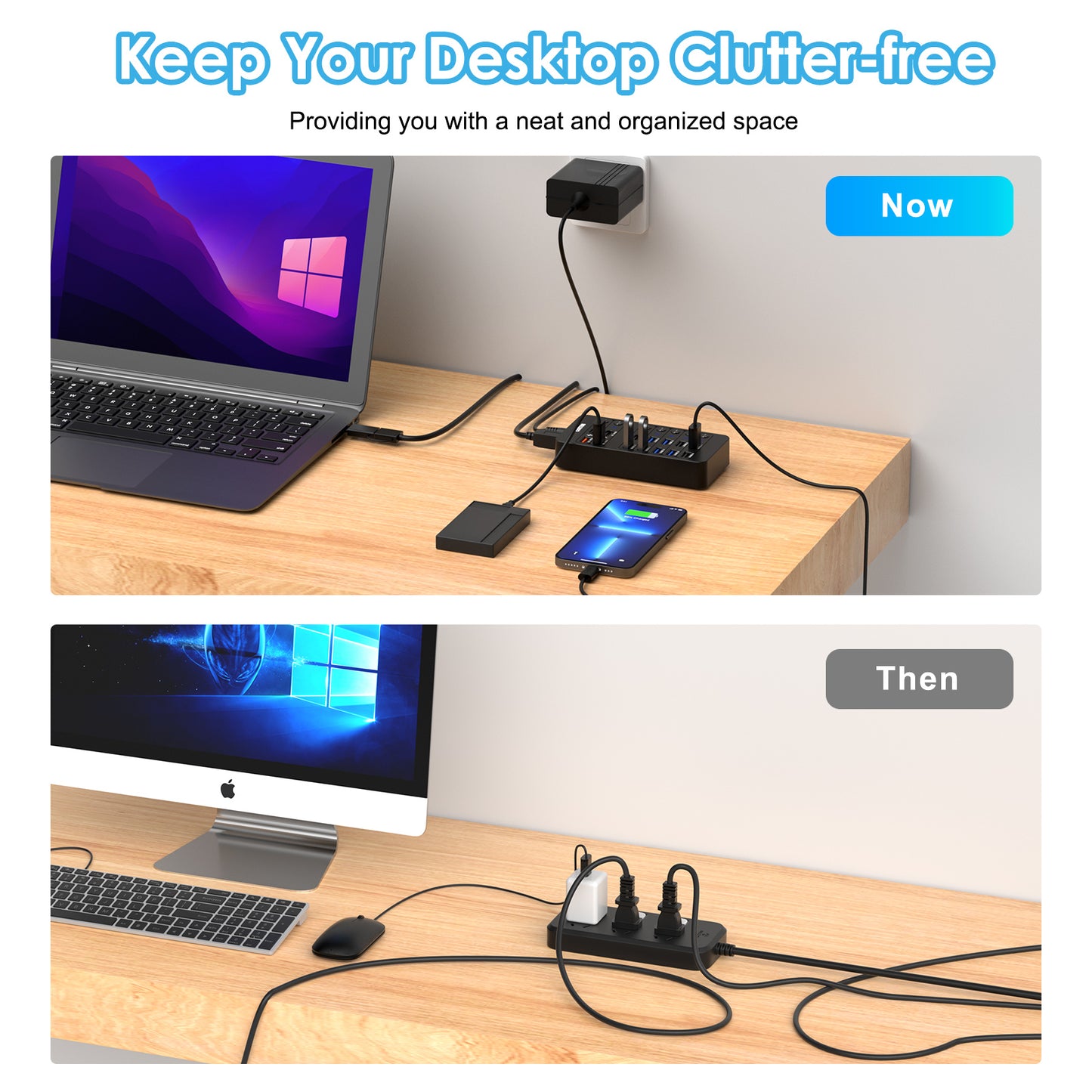 14-in-1 Powered USB Hub with Individual On/Off Switches, 6 USB 3.0, 3 USB 2.0, 2 USB-A/USB-C Charging Ports, 1 USB-C 3.0 Data Port, 1 PD 60W Charging Port, 1 USB 3.0 Type-B for HDD Dock, Ideal for Steam Deck, MacBook, iMac, Surface Pro, PC