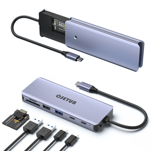 USB C Hub M.2 NVMe SSD Enclosure, 7 in 1 USB C Hub Multiport Adapter Fits PCIe 3.0 NVMe M.2 SSD, with 10Gbps 3.1 Gen2,10Gbps USB-C,100W PD,USB 2.0 Compatible with MacBook Pro and Type-C Devices
