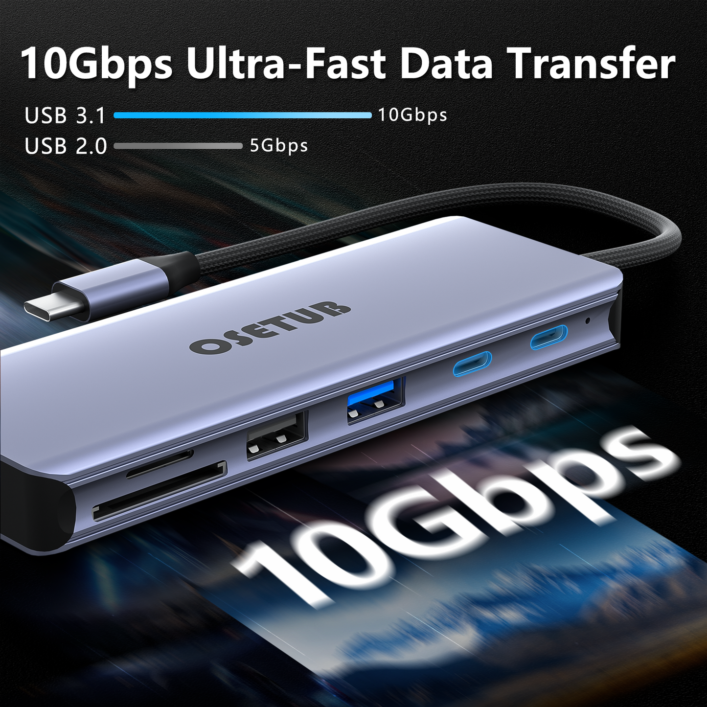 USB C Hub M.2 NVMe SSD Enclosure, 7 in 1 USB C Hub Multiport Adapter Fits PCIe 3.0 NVMe M.2 SSD, with 10Gbps 3.1 Gen2,10Gbps USB-C,100W PD,USB 2.0 Compatible with MacBook Pro and Type-C Devices