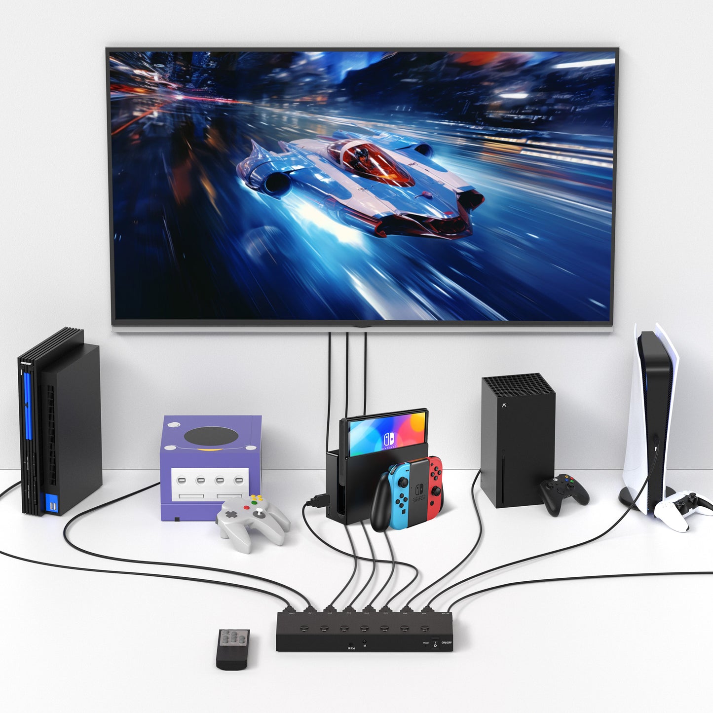 4K@60Hz 7 in 1 out HDMI Switch, 7 Port HDMI Switcher Selector Support HDR10 & HDCP 2.2 & Full 3D with IR Remote Control and ON/OFF Switch for Nintendo Switch,Xbox PS5/PS4,Fire Stick,Roku,Apple TV