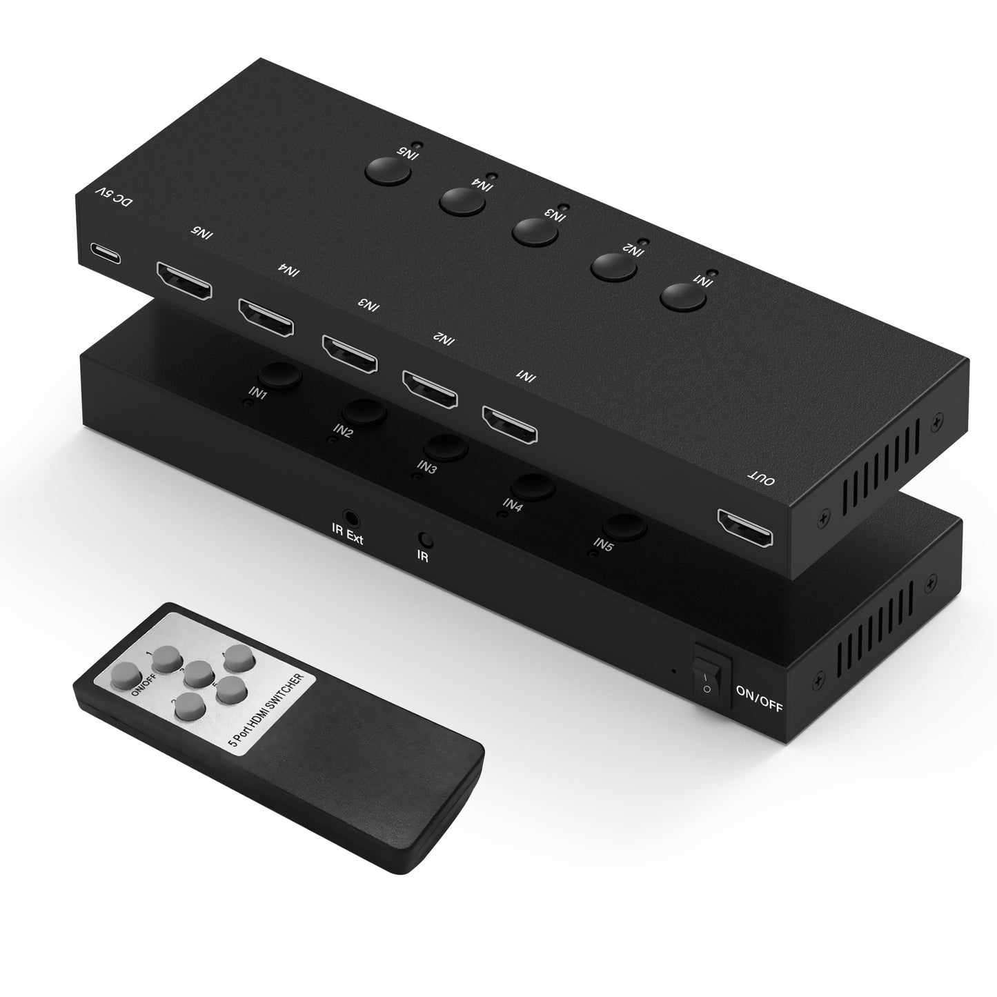 4K@60Hz 5 in 1 out HDMI Switch, 5 Port HDMI Switcher Selector Support HDR10 & HDCP 2.2 & Full 3D with IR Remote Control and ON/OFF Switch for Nintendo Switch,Xbox PS5/PS4,Fire Stick,Roku,Apple TV