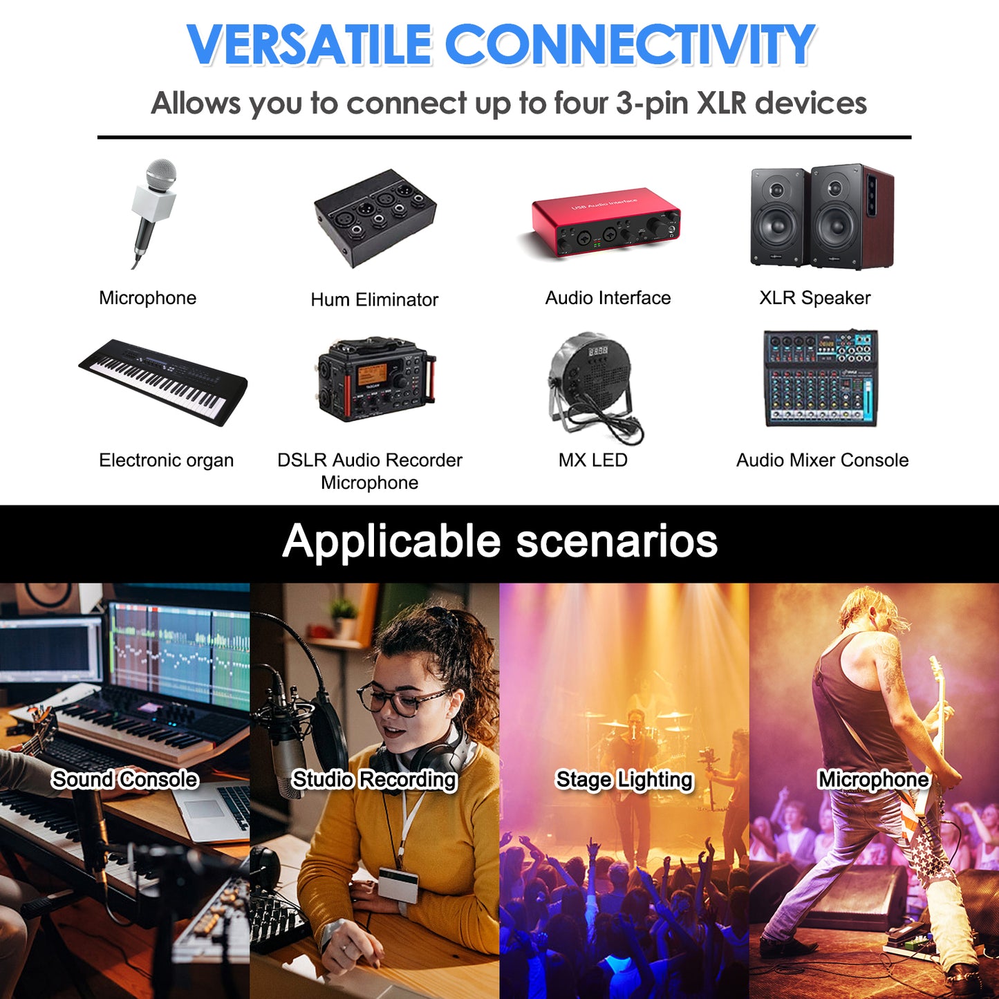 4 Channel 3-Pin 3.3 FT Multi Network XLR Cable Male and Female to Single Ethercon — XLR, AES, DMX Over RJ45 Cat5/Cat6, Multi Network Snake Receiver for Stage Performances, Recording Studios, and More