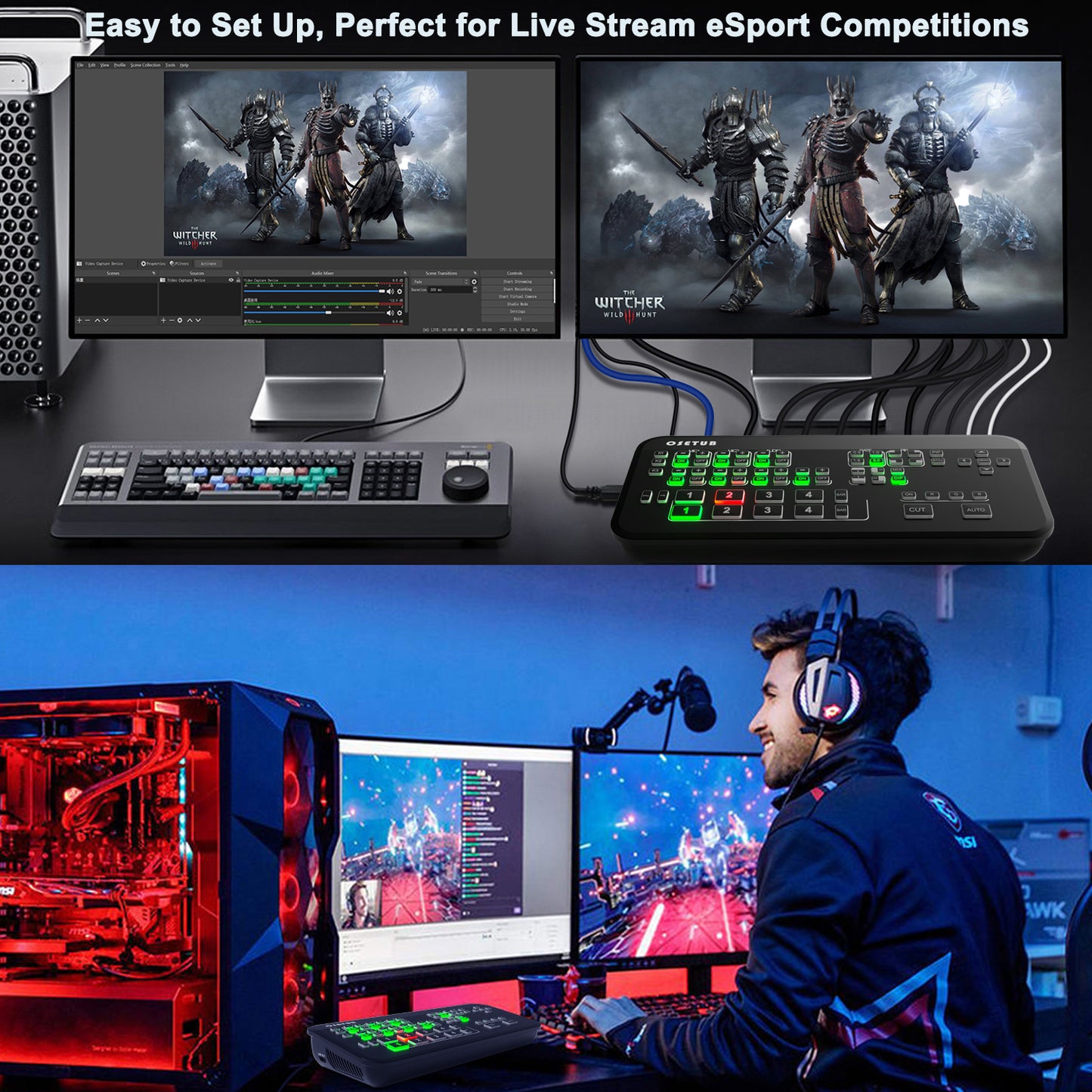 Mini High Definition Live Stream Switcher, Multi-Cam Video Mixer Switcher, 4 x High Definition Inputs Real Time Multi-Format Live Streaming Production for Wedding, Business Presentations, Esport