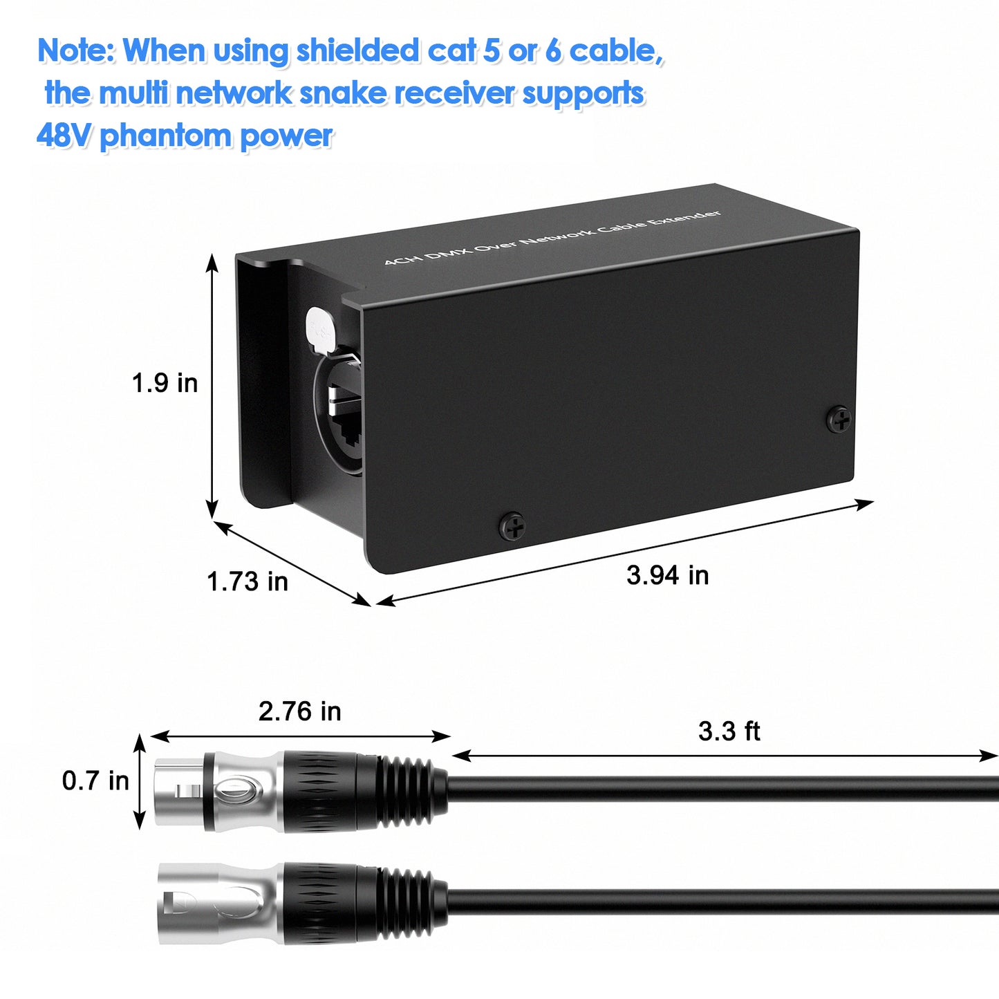 4 Channel 3-Pin 3.3 FT Multi Network XLR Cable Male and Female to Single Ethercon — XLR, AES, DMX Over RJ45 Cat5/Cat6, Multi Network Snake Receiver for Stage Performances, Recording Studios, and More