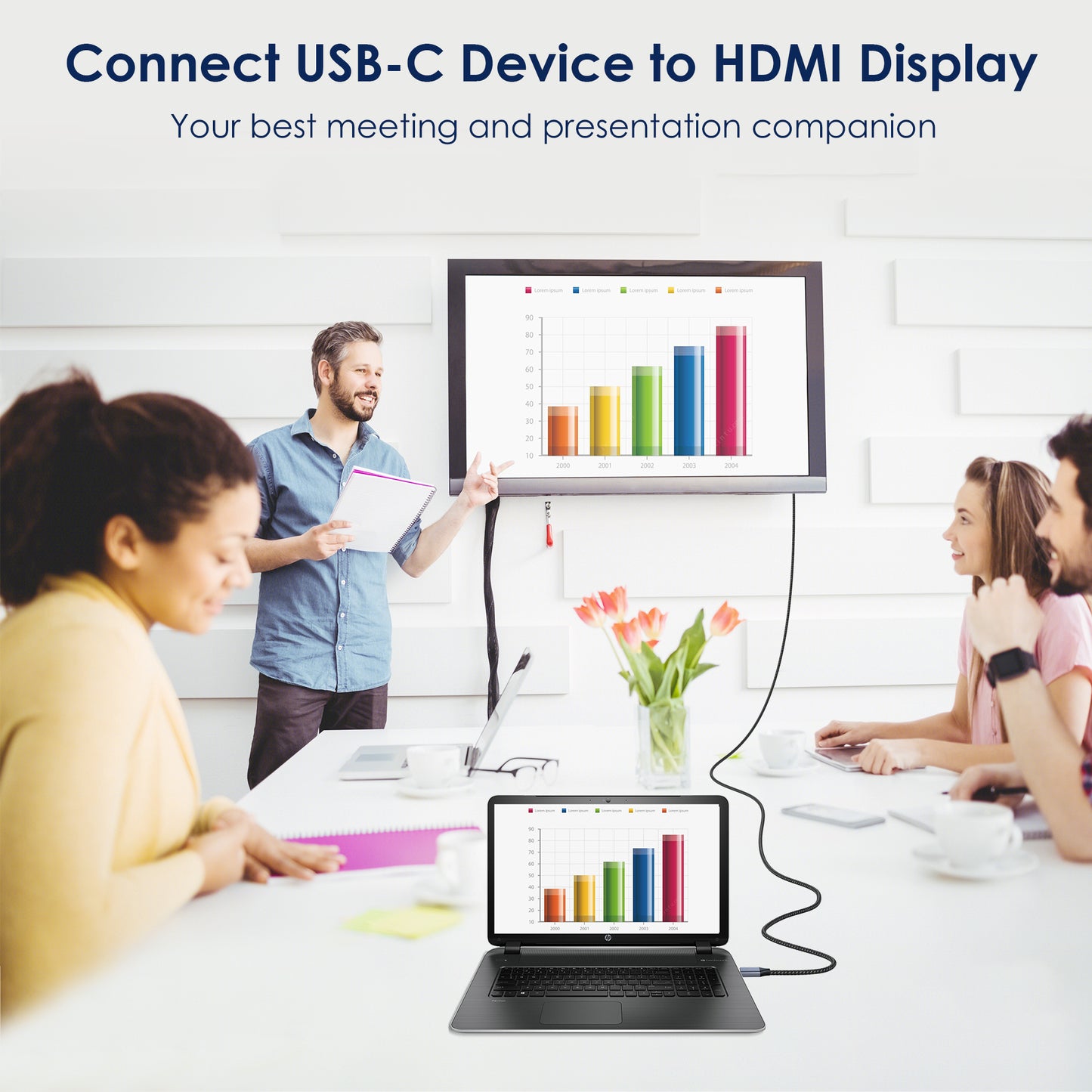 USB C to High Definition Cable 4K 60HZ, 6.6ft USB Type C to High Definition Cable for Home Office Connect Laptop and Phone to TV Compatible with MacBook Pro/MacBook Air M1 2020, iPad Pro 2021, Dell XPS 13/15 and More