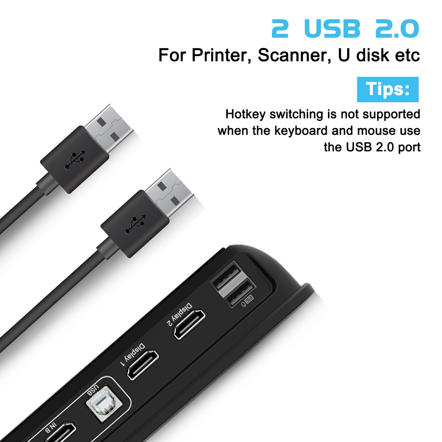 High Definition KVM Switch Dual Monitor, 2 Port KVM Switch Dual Monitor Keyboard Video Mouse Peripherals Switcher with 2 USB 2.0 Hub for 2 Monitors 2 Computers