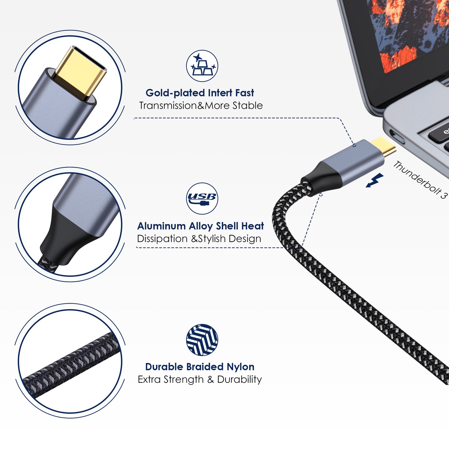 USB C to High Definition Cable 4K 60HZ, 6.6ft USB Type C to High Definition Cable for Home Office Connect Laptop and Phone to TV Compatible with MacBook Pro/MacBook Air M1 2020, iPad Pro 2021, Dell XPS 13/15 and More