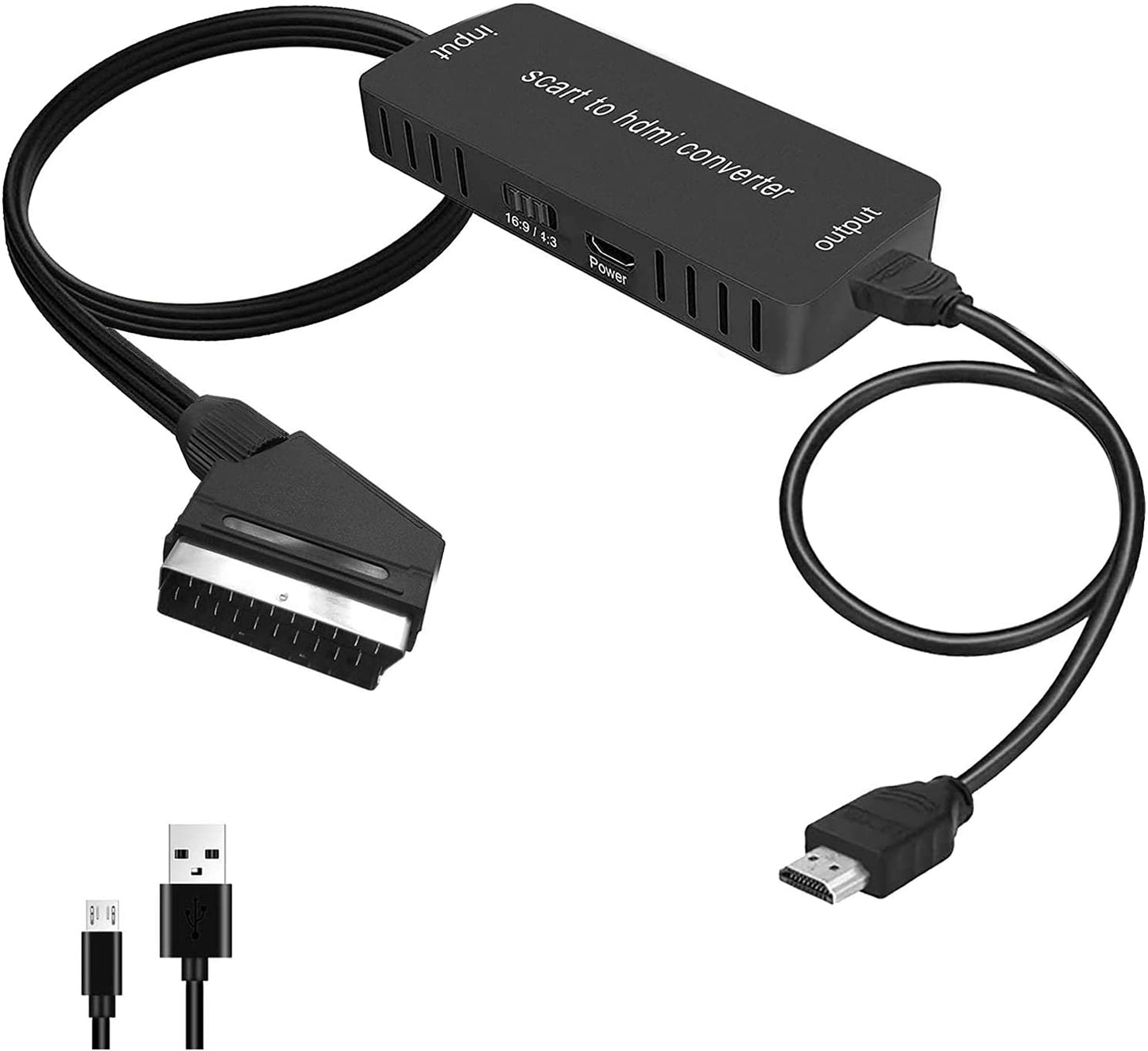 SCART to High Definition Converter, Upgraded 2 in 1 Scart to High Definition Adapter with High Definition Cable,Support 4:3/16:9 Output,Scart Video Audio Converter for HDTV Monitor Projector STB VHS Xbox DVD Player