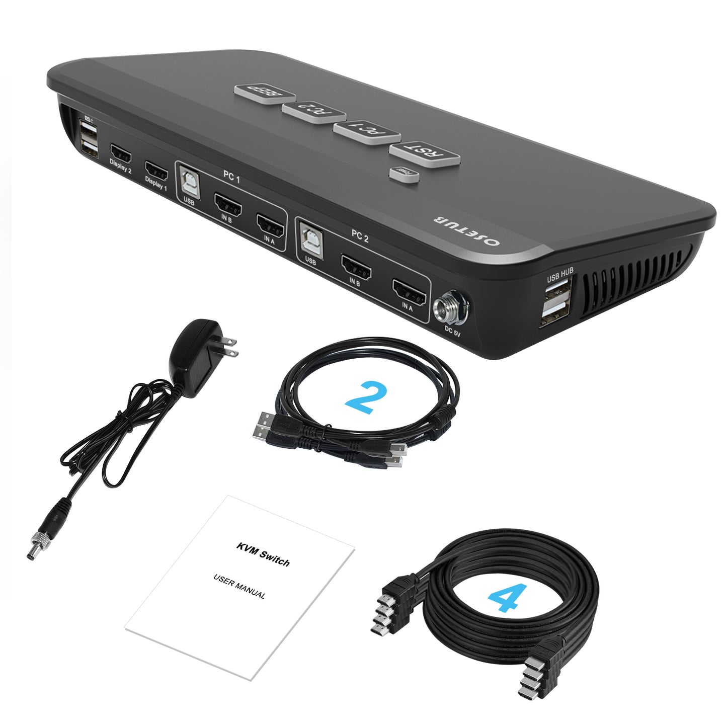 High Definition KVM Switch Dual Monitor, 2 Port KVM Switch Dual Monitor Keyboard Video Mouse Peripherals Switcher with 2 USB 2.0 Hub for 2 Monitors 2 Computers