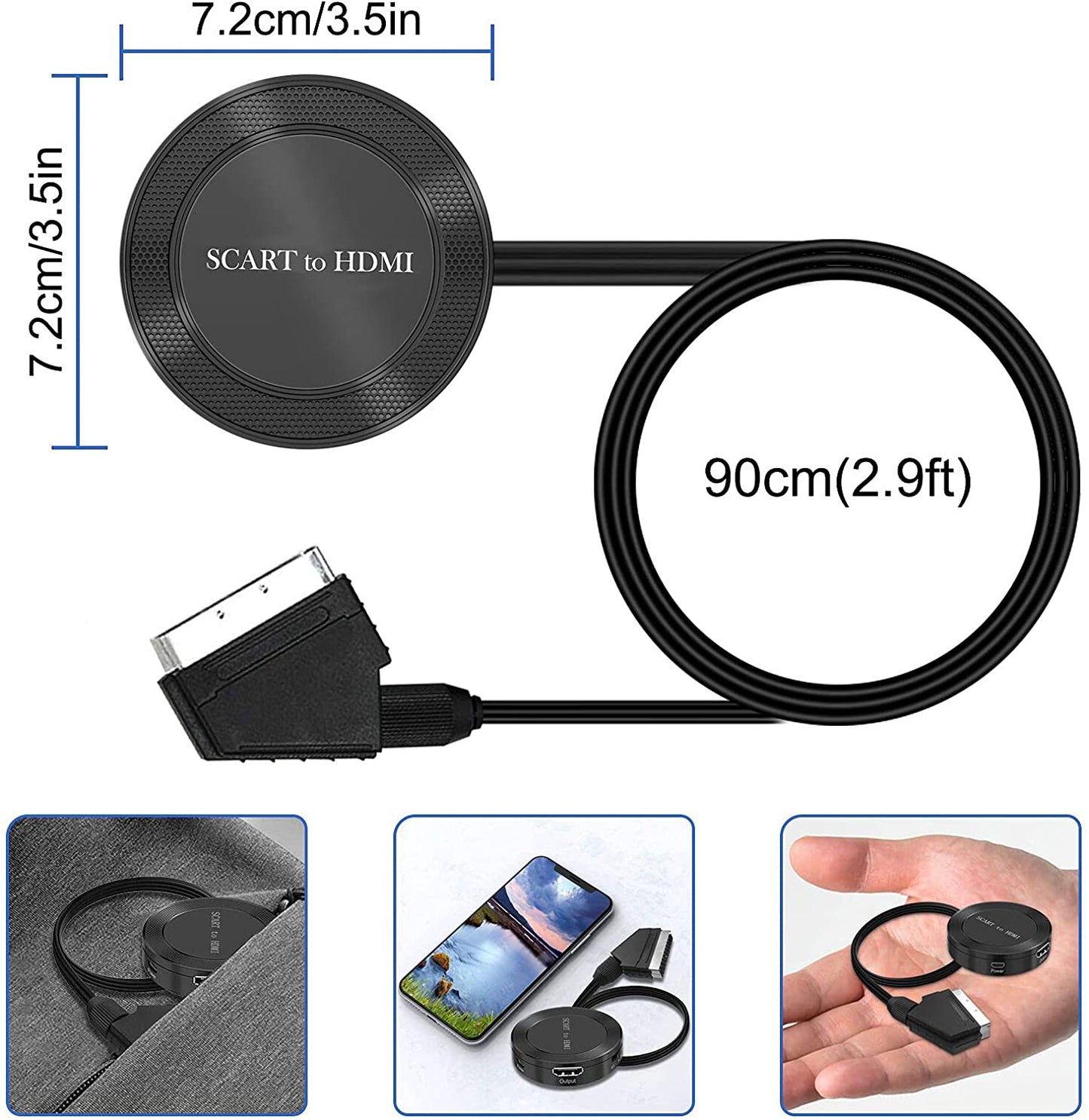 SCART to High Definition Converter, Upgraded 2 in 1 Scart to High Definition Adapter with High Definition Cable,Support 4:3/16:9 Output,Scart Video Audio Converter for HDTV Monitor Projector STB VHS Xbox DVD Player