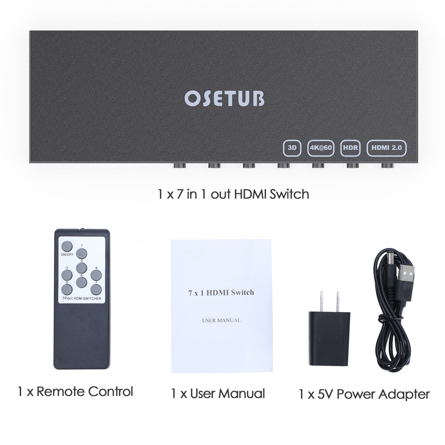 4K@60Hz 7 Port High Definition Switch, 7 in 1 Out High Definition Switcher Selector Support HDR & HDCP 2.2 & Full 3D with IR Remote Control for Nintendo Switch,Xbox PS5/PS4,Fire Stick,Roku,Apple TV