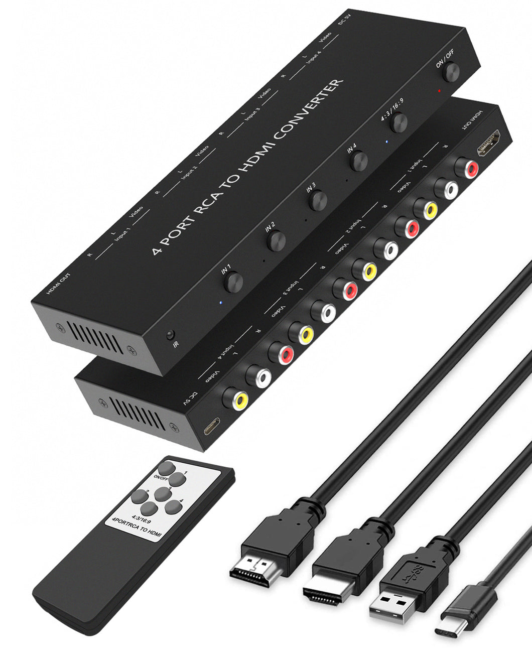 4 Port RCA to HDMI Converter, Dual AV to HDMI Converter Supports 16:9/4:3 Composite to HDMI Adapter Support 1080P   PAL/NTSC Compatible with Sega/Xbox/PS1/PS2/PS3/WII/N64/VHS, VCRs, and DVD Players