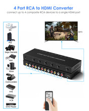 Load image into Gallery viewer, 4 Port RCA to HDMI Converter, Dual AV to HDMI Converter Supports 16:9/4:3 Composite to HDMI Adapter Support 1080P   PAL/NTSC Compatible with Sega/Xbox/PS1/PS2/PS3/WII/N64/VHS, VCRs, and DVD Players
