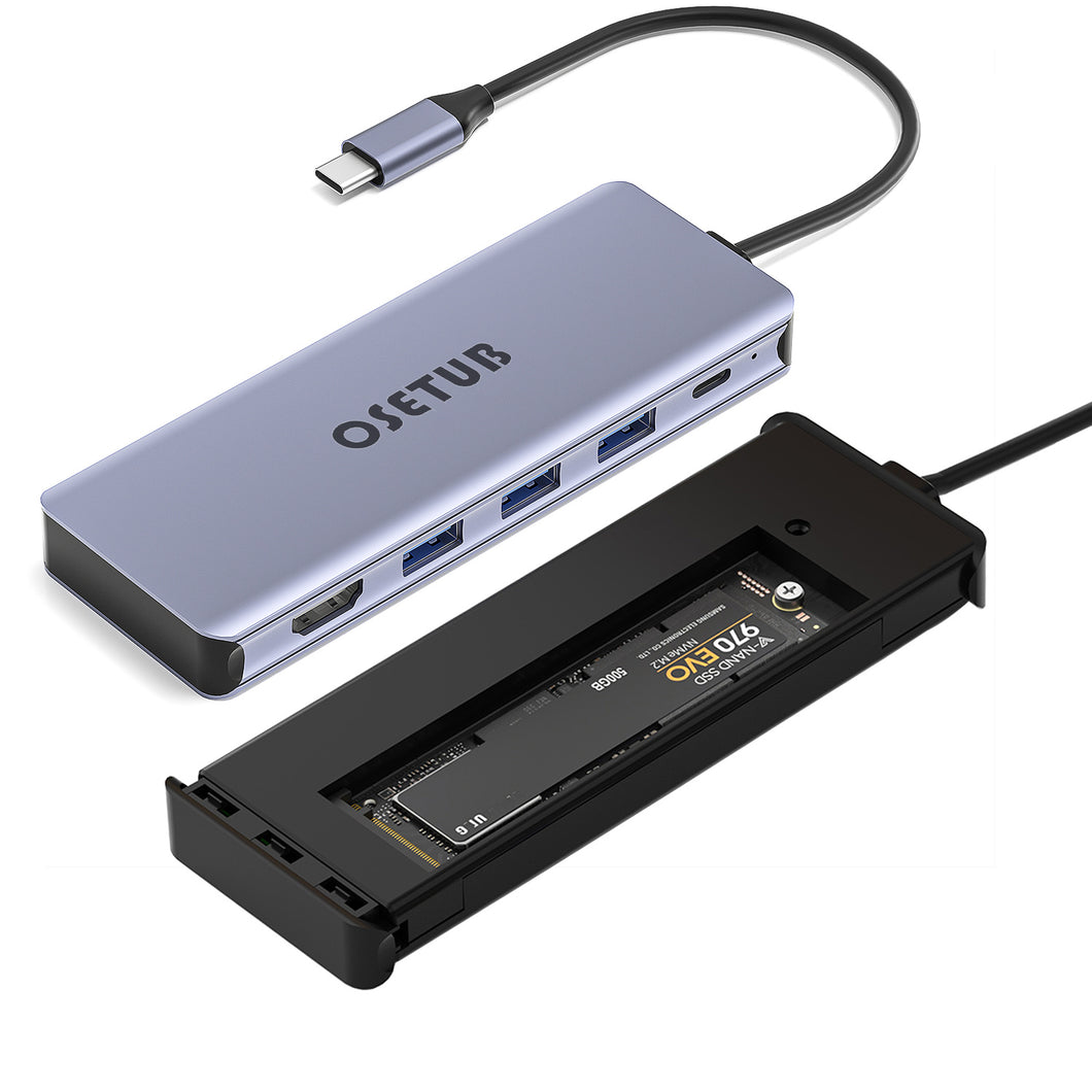 USB C Hub M.2 NVMe SSD Enclosure, 6 in 1  USB C Hub Multiport Adapter Fits PCIe 3.0 NVMe M.2 SSD, with 4K/60Hz HDMI, 10Gbps USB 3.0(3 Ports),100W PD Compatible with MacBook Pro and Type-C Devices