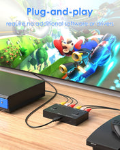 Load image into Gallery viewer, 2 Port RCA to HDMI Converter, Dual AV to HDMI Converter Supports 16:9/4:3 Composite to HDMI Adapter Support 1080P PAL/NTSC Compatible with Sega/Xbox/PS1/PS2/PS3/WII/N64/VHS, VCRs, and DVD Players
