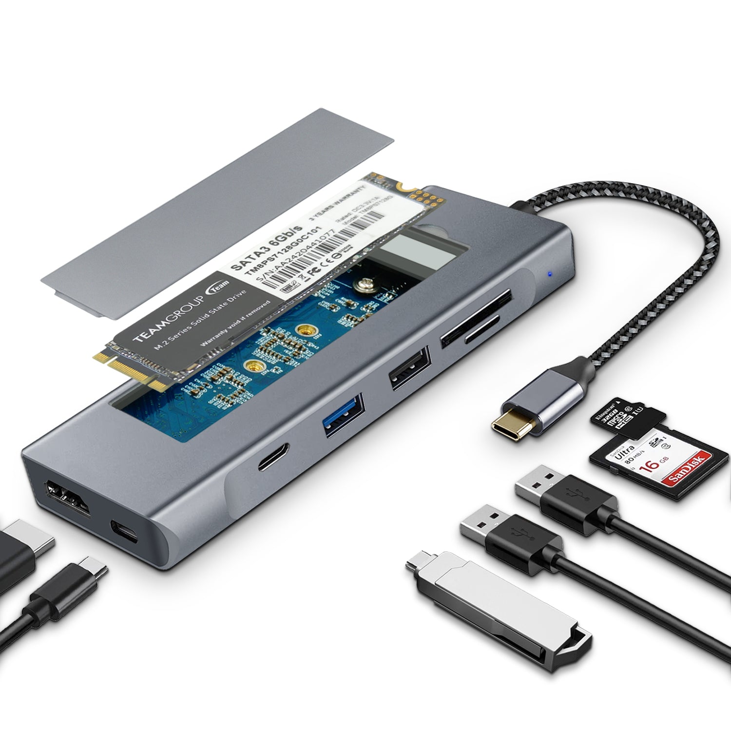 USB-C Hub with NVMe/SATA SSD Enclosure, in USB C Hub