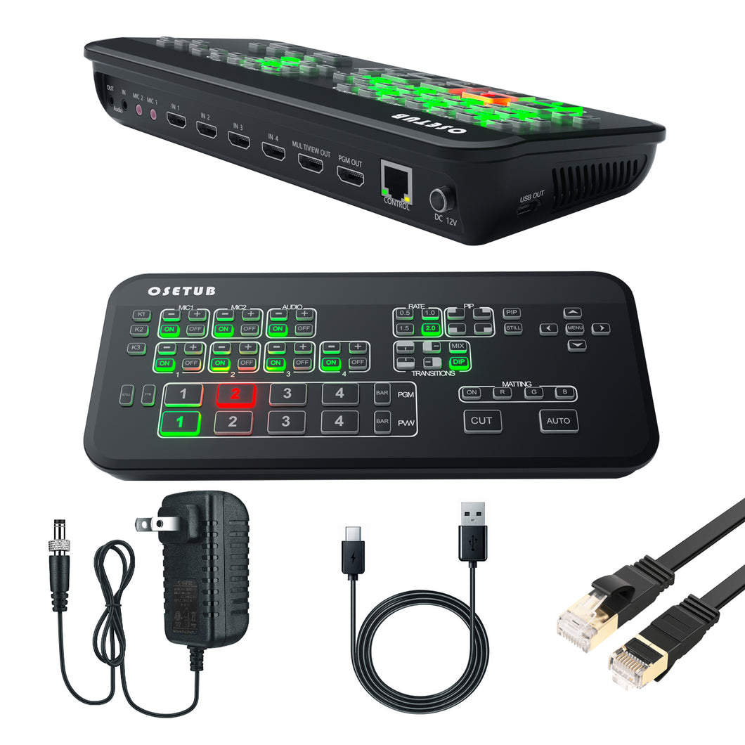 Mini High Definition Live Stream Switcher, Multi-Cam Video Mixer Switcher, 4 x High Definition Inputs Real Time Multi-Format Live Streaming Production for Wedding, Business Presentations, Esport