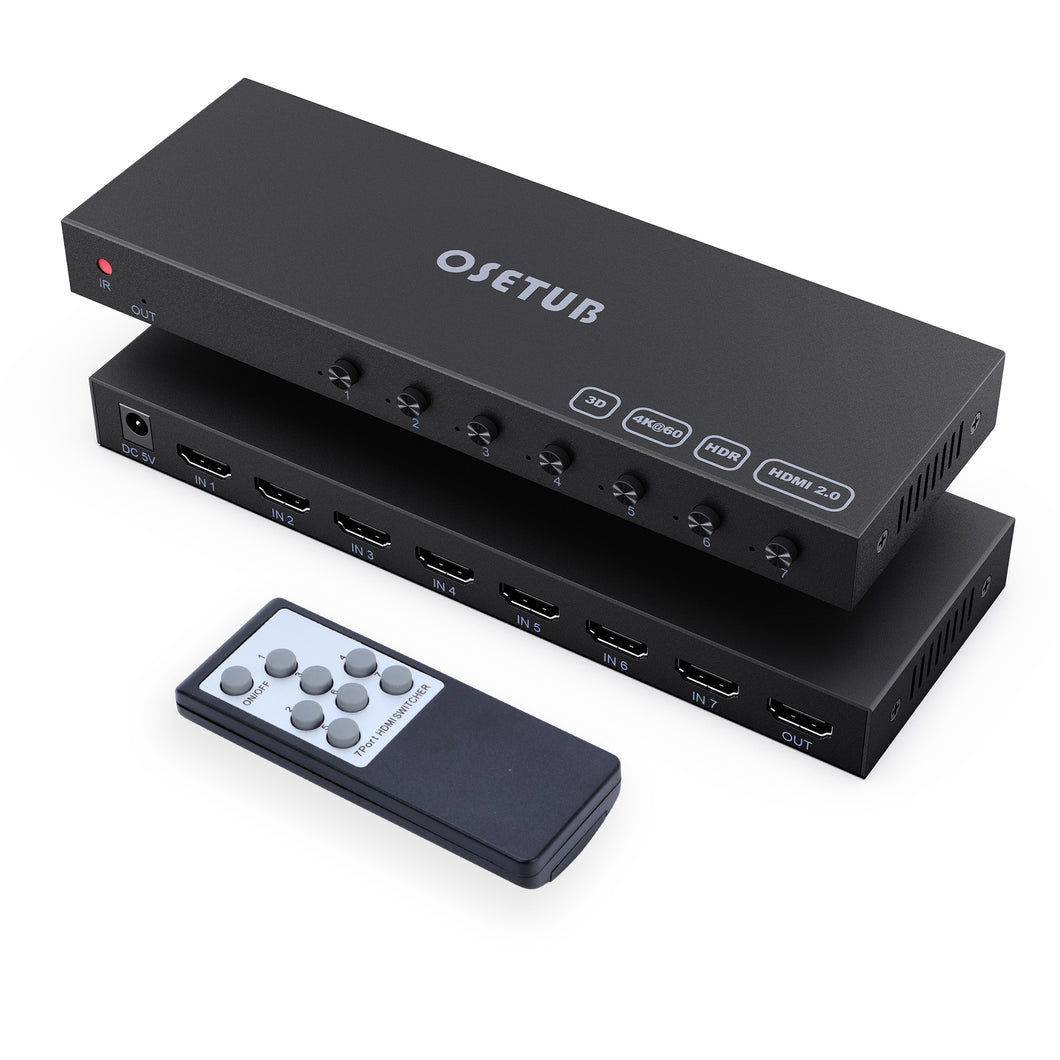 4K@60Hz 7 Port High Definition Switch, 7 in 1 Out High Definition Switcher Selector Support HDR & HDCP 2.2 & Full 3D with IR Remote Control for Nintendo Switch,Xbox PS5/PS4,Fire Stick,Roku,Apple TV