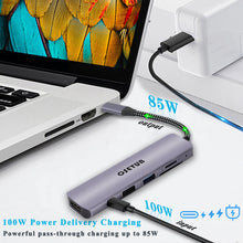 Load image into Gallery viewer, USB C Hub, 6 in 1 USB C to High Definition Multiport Adapter, USB C Dongle with 4K High Definition, USB 3.0/2.0 Port, 100W PD, SD/TF Card Readers Compatible with MacBook Pro/MacBook Air M1 2020 and More Type C Devices
