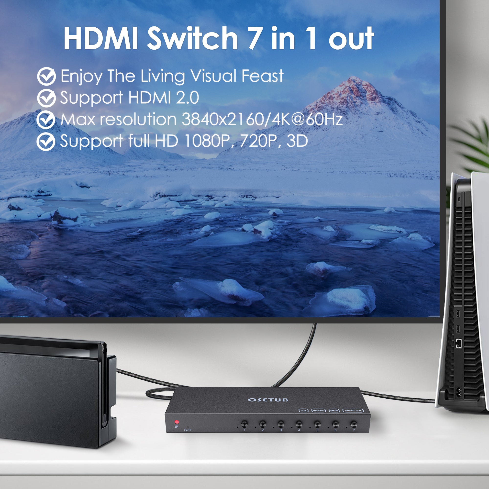 4K@60Hz 7 Port High Definition Switch, 7 in 1 Out High Definition Swit –  OseTub Store