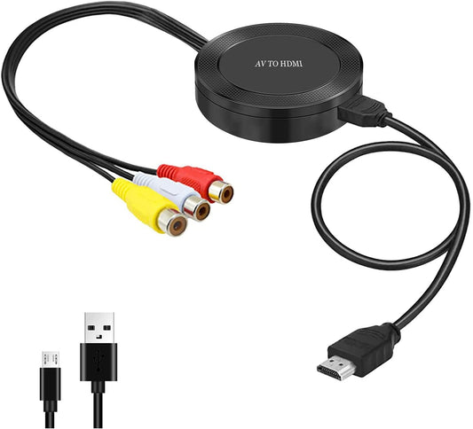 RCA to High Definition Converter, AV to High Definition Adapter,4:3/16:9 RCA Composite CVBS Video Audio Converter Adapter Supporting Xbox PS2 PS3 TV STB VHS VCR DVD Camera (with USB Charge Cable and High Definition Cable)