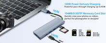 Load image into Gallery viewer, USB-C Hub with M.2 NVMe/SATA SSD Enclosure, 8 in 1 USB C Hub Adapter Fits PCIe 3.0 NVMe M.2 SSD,2.5-inch SATA HDD with 4K HDMI,10Gbps USB-C 3.1&amp;USB 3.1,USB 2.0,SD/Micro SD,100W PD Compatible with XPS
