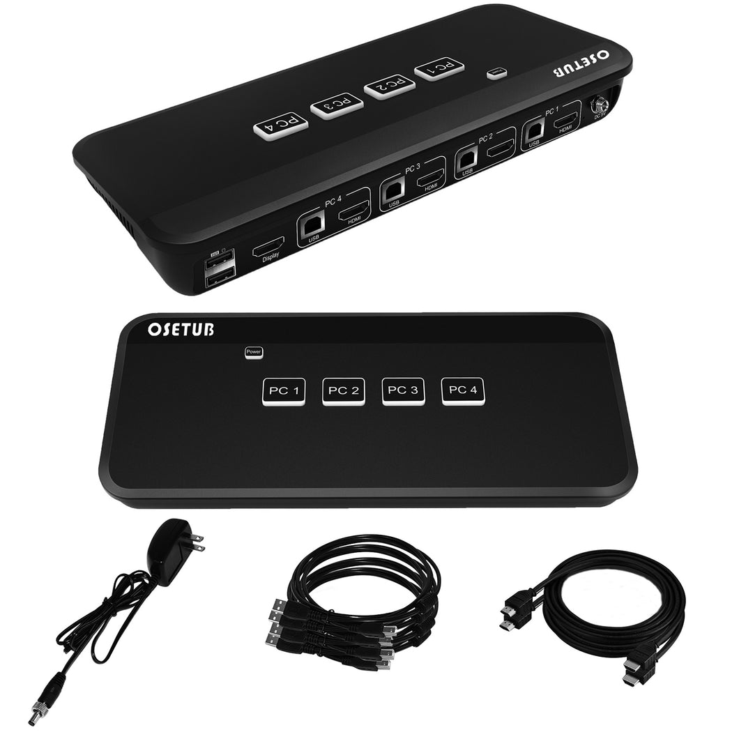 4 Port KVM Switch, 4 in 1 Out KVM Switcher Keyboard Video Mouse Peripherals 4 Computers Selector with USB Hub, 2 High Definition and 4 USB Cables for Xbox Nintendo PS5 PS4
